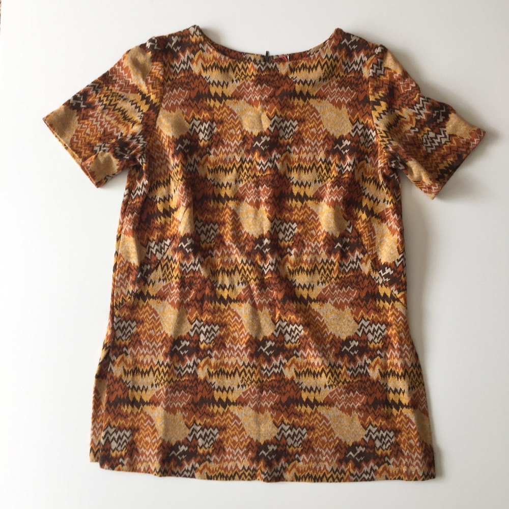 Vintage 70s Tan Chevron Tunic Top Shirt Size L XL